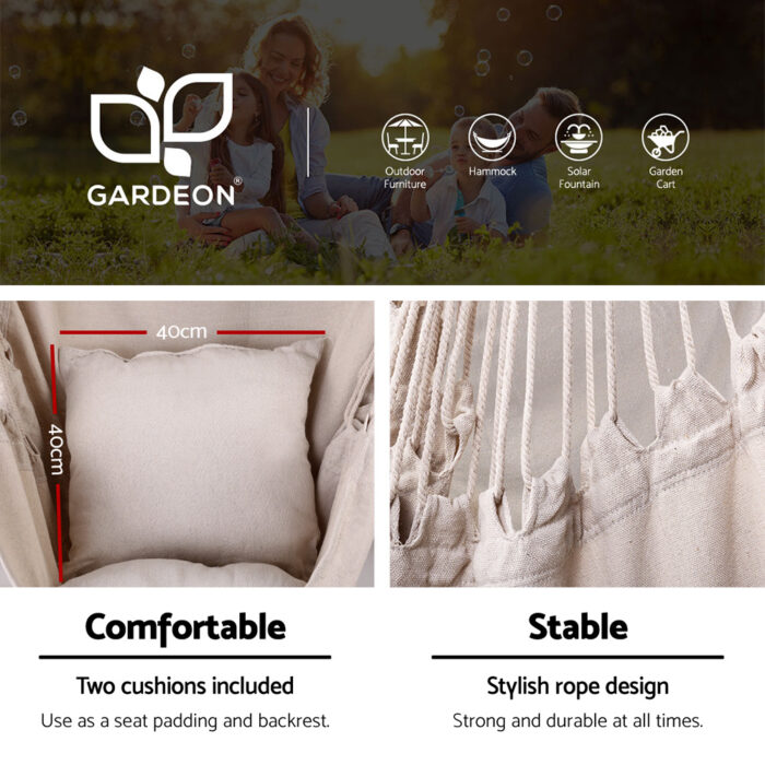 Gardeon Hammock Chair Outdoor Camping Hanging with Steel Stand Cream - Image 4