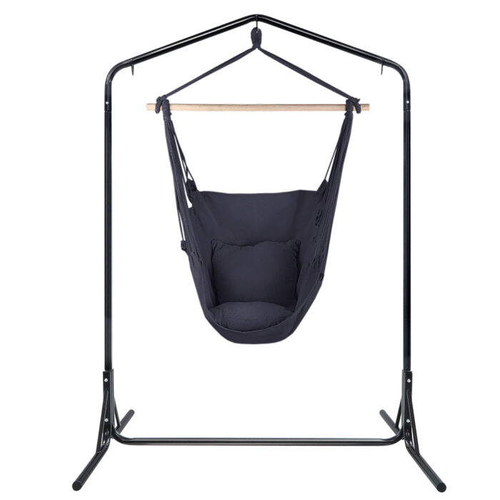 Gardeon Outdoor Hammock Chair with Stand Swing Hanging Hammock with Pillow Grey - Image 3