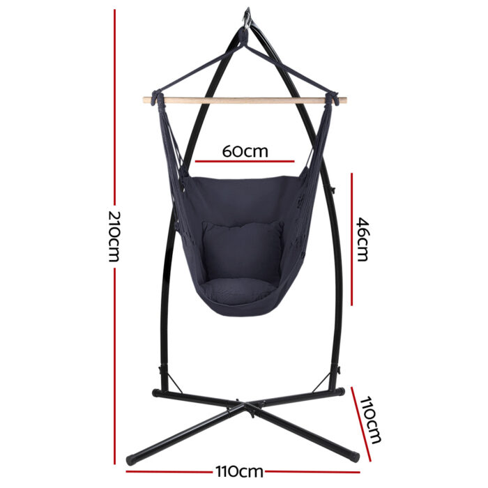 Gardeon Hammock Chair Outdoor Camping Hanging with Steel Stand Grey - Image 2