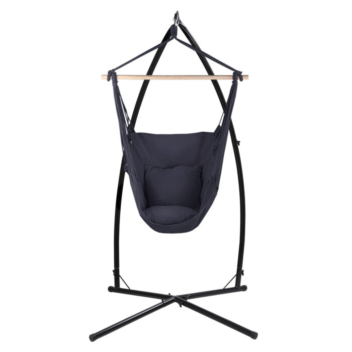 Gardeon Hammock Chair Outdoor Camping Hanging with Steel Stand Grey - Image 3