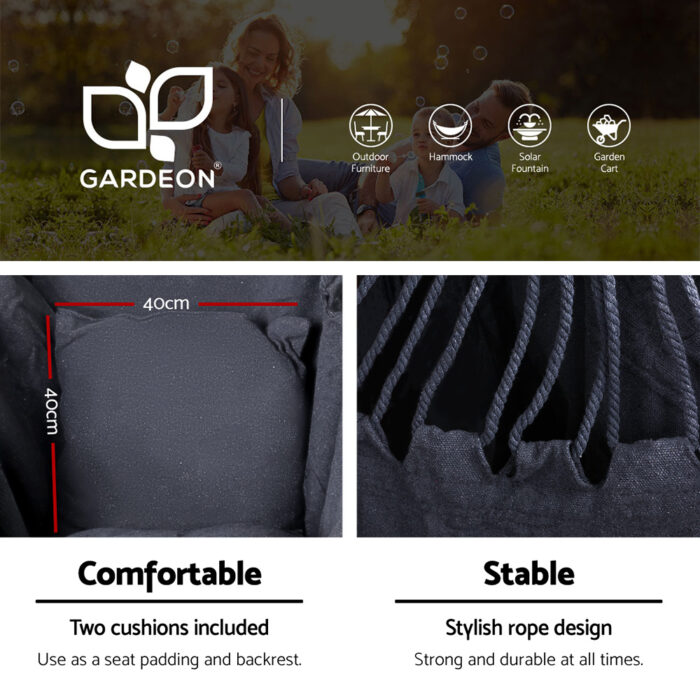 Gardeon Hammock Chair Outdoor Camping Hanging with Steel Stand Grey - Image 4