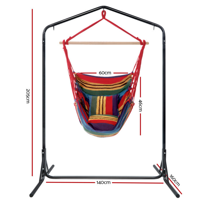 Gardeon Outdoor Hammock Chair with Stand Swing Hanging Hammock Pillow Rainbow - Image 2