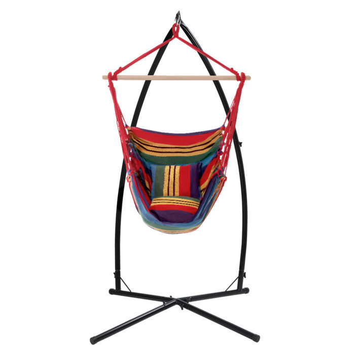 Gardeon Hammock Chair Outdoor Camping Hanging with Steel Stand Rainbow - Image 3