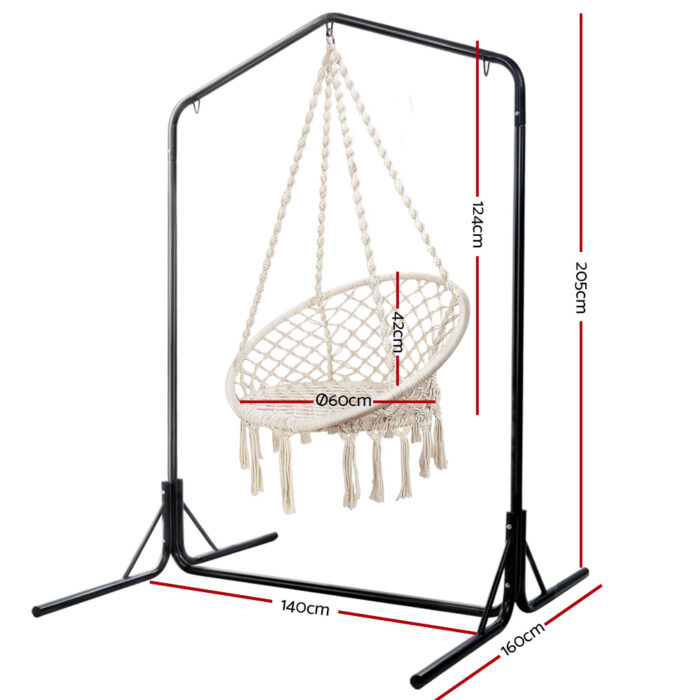 Gardeon Outdoor Hammock Chair with Stand Cotton Swing Relax Hanging 124CM Cream - Image 2