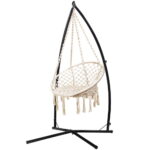 Gardeon Hammock Chair with Steel Stand Macrame Outdoor Swinging Cream