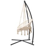 Gardeon Hammock Chair with Steel Stand Macrame Outdoor Swinging Cream - Image 3