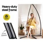 Gardeon Hammock Chair with Steel Stand Macrame Outdoor Swinging Cream - Image 4