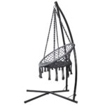 Gardeon Hammock Chair with Steel Stand Macrame Outdoor Swinging Grey - Image 3