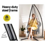 Gardeon Hammock Chair with Steel Stand Macrame Outdoor Swinging Grey - Image 4