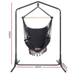 Gardeon Outdoor Hammock Chair with Stand Tassel Hanging Rope Hammocks Grey - Image 2
