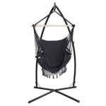 Gardeon Hammock Chair with Steel Stand Hanging Outdoor Tassel Grey - Image 3