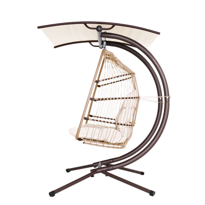 Gardeon Outdoor Egg Swing Chair Wicker Furniture Pod Stand Canopy 2 Seater Latte - Image 4