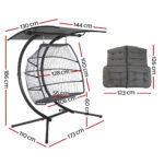 Gardeon Outdoor Egg Swing Chair Wicker Furniture Pod Stand Canopy 2 Seater Grey - Image 2