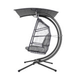 Gardeon Outdoor Egg Swing Chair Wicker Furniture Pod Stand Canopy 2 Seater Grey - Image 4