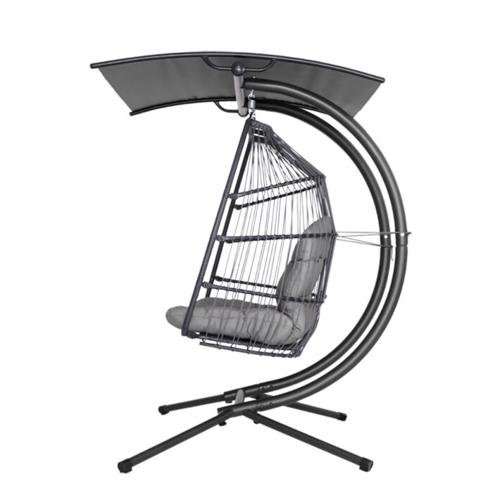 Gardeon Outdoor Egg Swing Chair Wicker Furniture Pod Stand Canopy 2 Seater Grey - Image 4