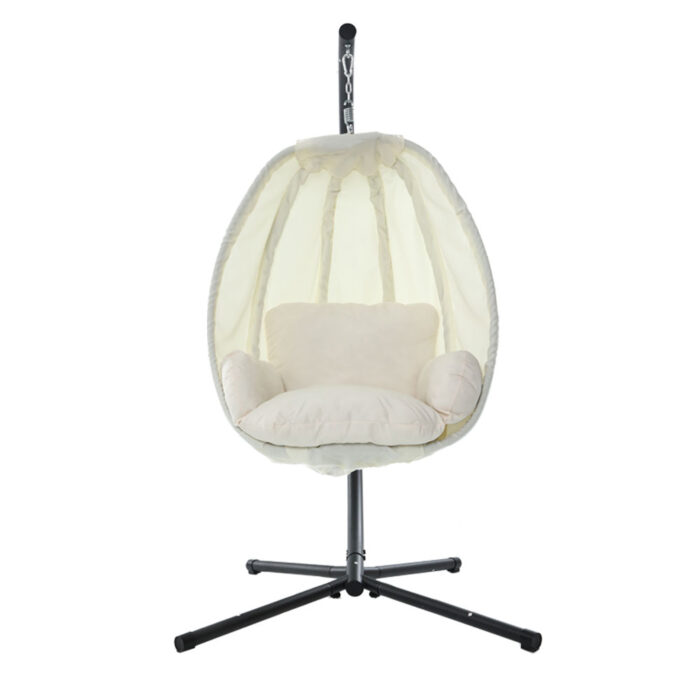 Gardeon Outdoor Egg Swing Chair Patio Furniture Pod Stand Canopy Foldable Cream - Image 3