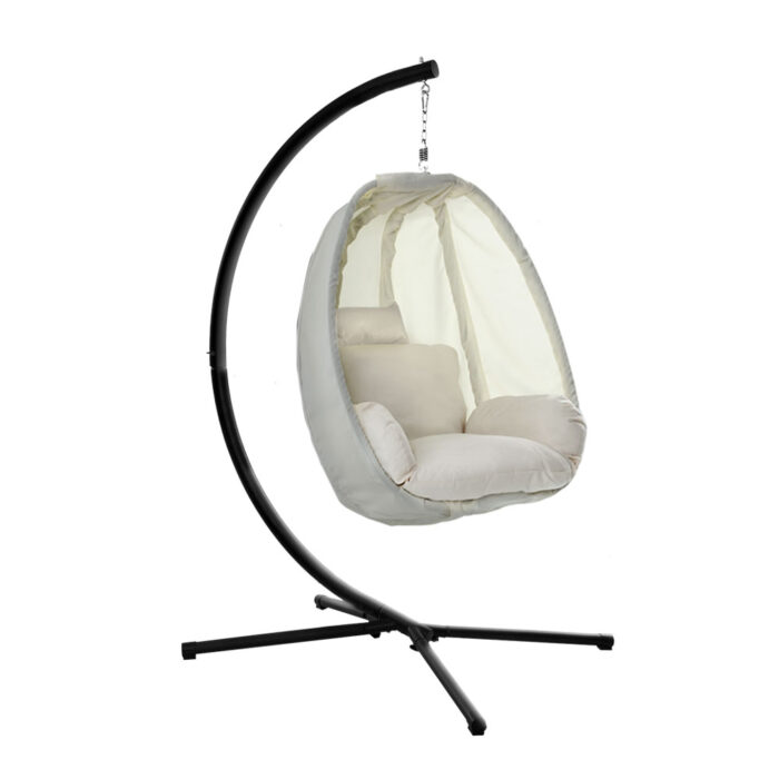 Gardeon Outdoor Egg Swing Chair Patio Furniture Pod Stand Canopy Foldable Cream - Image 4