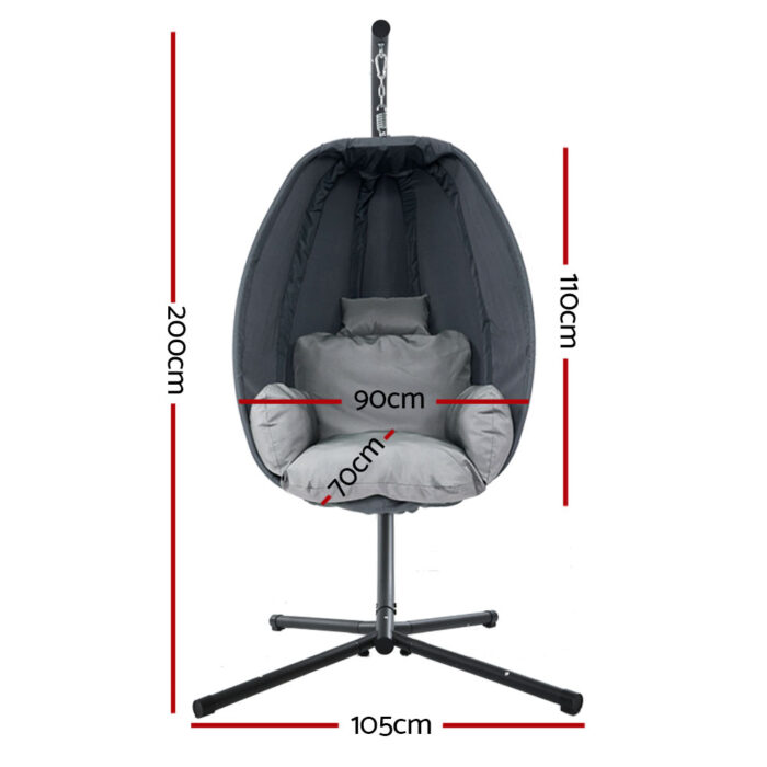Gardeon Outdoor Egg Swing Chair Patio Furniture Pod Stand Canopy Foldable Grey - Image 2