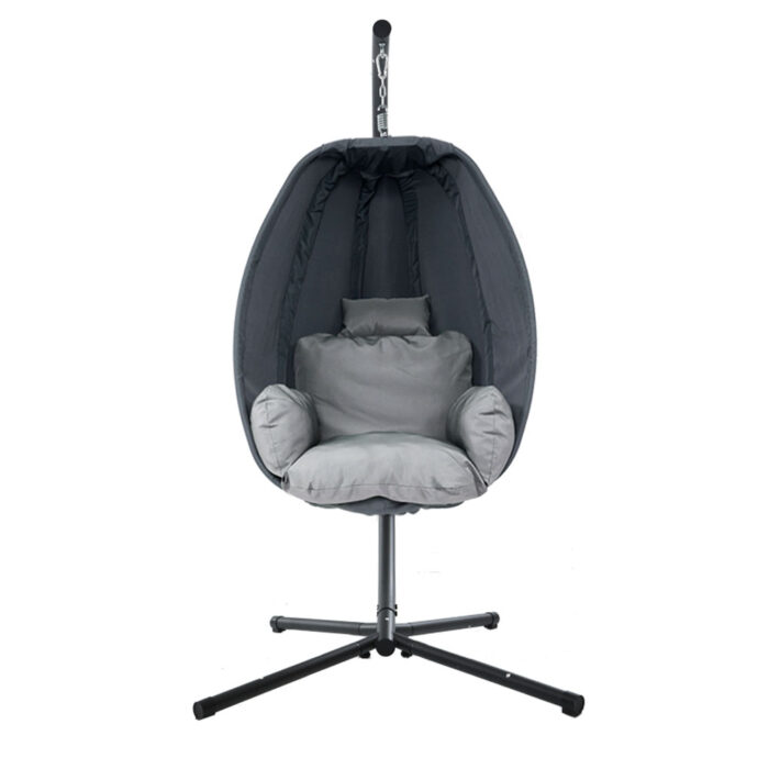 Gardeon Outdoor Egg Swing Chair Patio Furniture Pod Stand Canopy Foldable Grey - Image 3