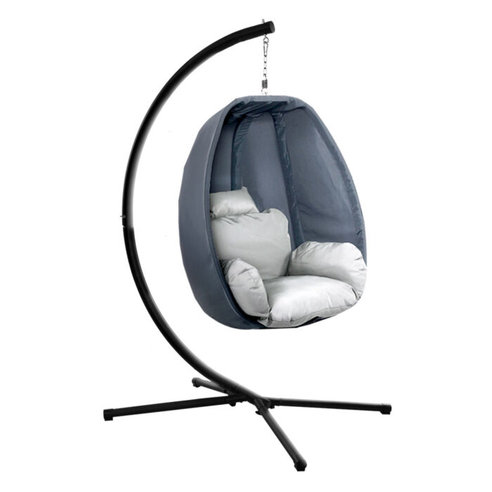 Gardeon Outdoor Egg Swing Chair Patio Furniture Pod Stand Canopy Foldable Grey - Image 4