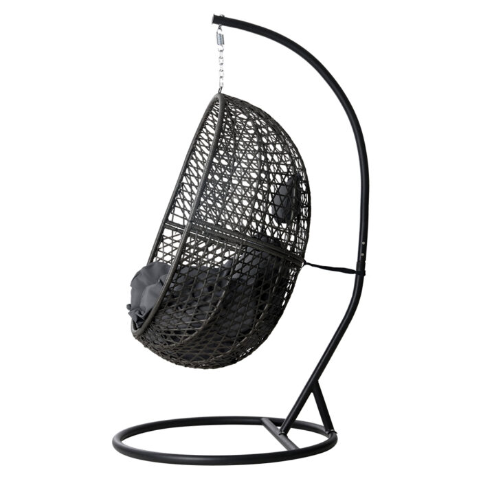 Gardeon Outdoor Egg Swing Chair Wicker Rattan Furniture Pod Stand Cushion Black - Image 4
