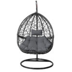 Gardeon Outdoor Egg Swing Chair Wicker Rattan Furniture Pod Stand Cushion Grey - Image 3