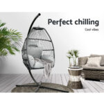 Gardeon Outdoor Egg Swing Chair Wicker Rope Furniture Pod Stand Cushion Grey - Image 3