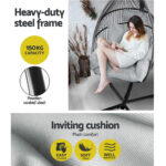 Gardeon Outdoor Egg Swing Chair Wicker Rope Furniture Pod Stand Cushion Grey - Image 4