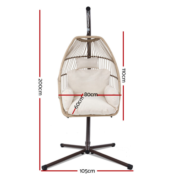 Gardeon Outdoor Egg Swing Chair Wicker Rope Furniture Pod Stand Cushion Latte - Image 2