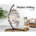 Gardeon Outdoor Egg Swing Chair Wicker Rope Furniture Pod Stand Cushion Latte - Image 3