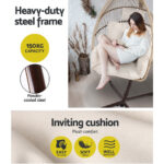 Gardeon Outdoor Egg Swing Chair Wicker Rope Furniture Pod Stand Cushion Latte - Image 4