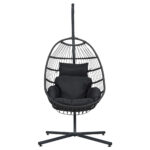 Gardeon Outdoor Egg Swing Chair Wicker Rope Furniture Pod Stand Foldable Grey - Image 3