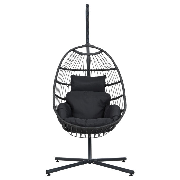Gardeon Outdoor Egg Swing Chair Wicker Rope Furniture Pod Stand Foldable Grey - Image 3