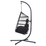 Gardeon Outdoor Egg Swing Chair Wicker Rope Furniture Pod Stand Foldable Grey - Image 4