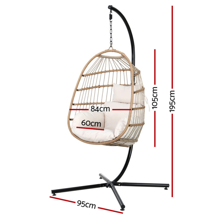 Gardeon Outdoor Egg Swing Chair Wicker Rope Furniture Pod Stand Foldable Yellow - Image 2