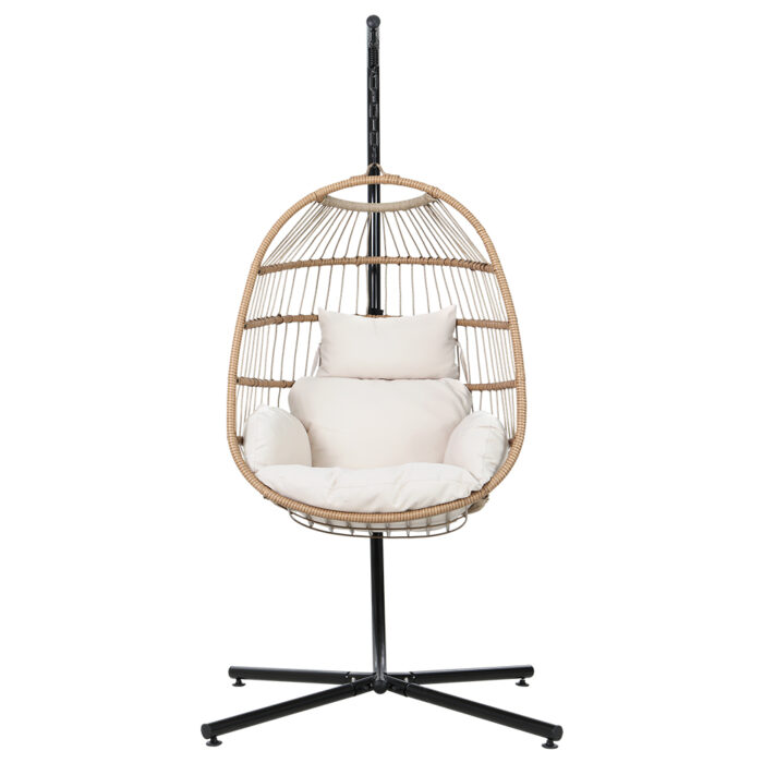 Gardeon Outdoor Egg Swing Chair Wicker Rope Furniture Pod Stand Foldable Yellow - Image 3