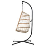 Gardeon Outdoor Egg Swing Chair Wicker Rope Furniture Pod Stand Foldable Yellow - Image 4