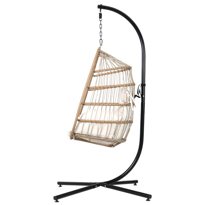 Gardeon Outdoor Egg Swing Chair Wicker Rope Furniture Pod Stand Foldable Yellow - Image 4
