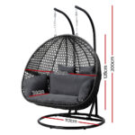Gardeon Outdoor Egg Swing Chair Hanging Pod Chair Wicker Cushion 2 Person Grey - Image 2