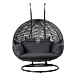 Gardeon Outdoor Egg Swing Chair Hanging Pod Chair Wicker Cushion 2 Person Grey - Image 3