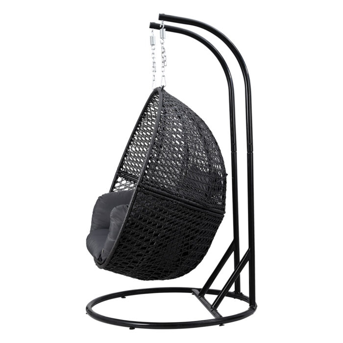 Gardeon Outdoor Egg Swing Chair Hanging Pod Chair Wicker Cushion 2 Person Grey - Image 4