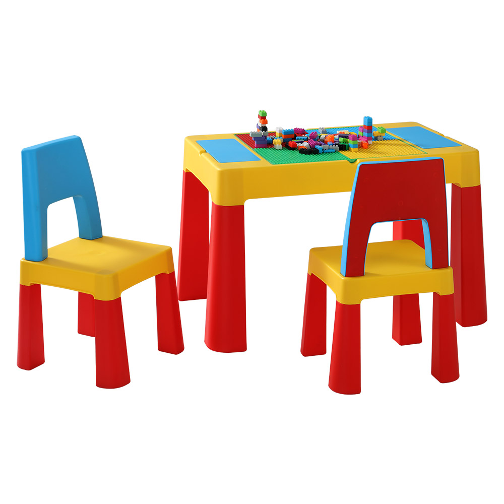 KPF-7834-CFL-00 Keezi 3PCS Kids Table and Chairs Set Activity Toys Storage Box Desk Blocks - Image 1