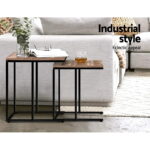 Artiss Nesting Coffee Table Sef of 2 Walnut Brok - Image 3