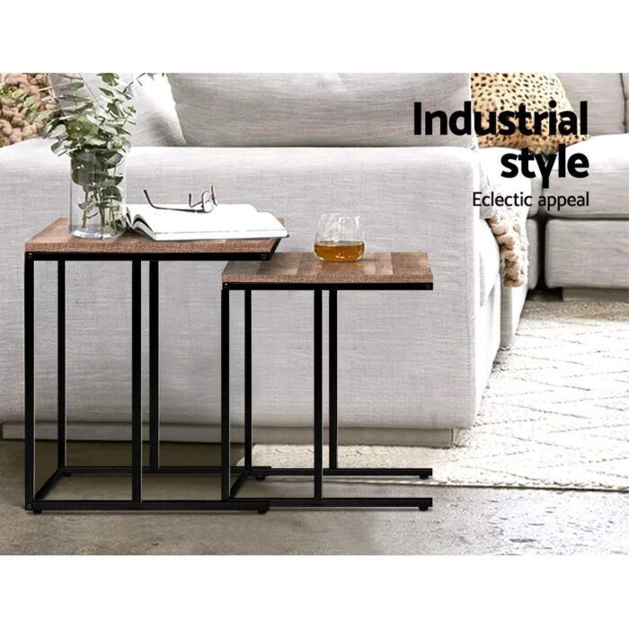 Artiss Nesting Coffee Table Sef of 2 Walnut Brok - Image 3