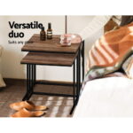 Artiss Nesting Coffee Table Sef of 2 Walnut Brok - Image 4