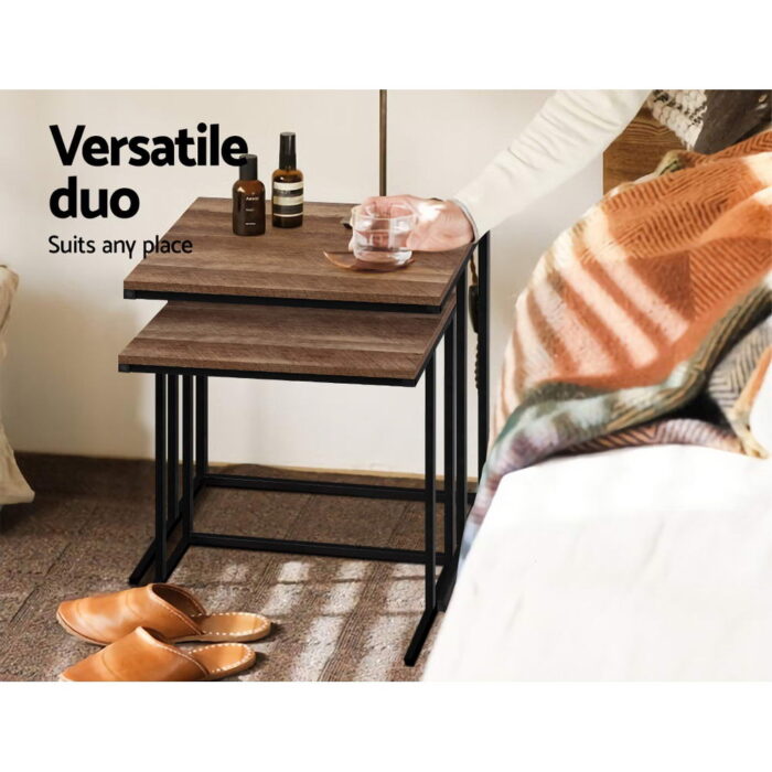 Artiss Nesting Coffee Table Sef of 2 Walnut Brok - Image 4