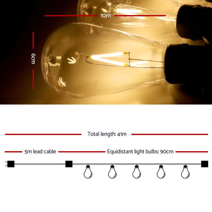 Jingle Jollys 41m LED Festoon String Lights 40 Bulbs Kits Wedding Party Christmas ST64 - Image 2