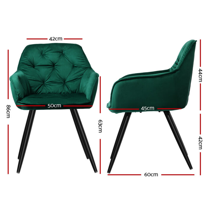 Artiss Set of 2 Calivia Dining Chairs Kitchen Chairs Upholstered Velvet Green - Image 2
