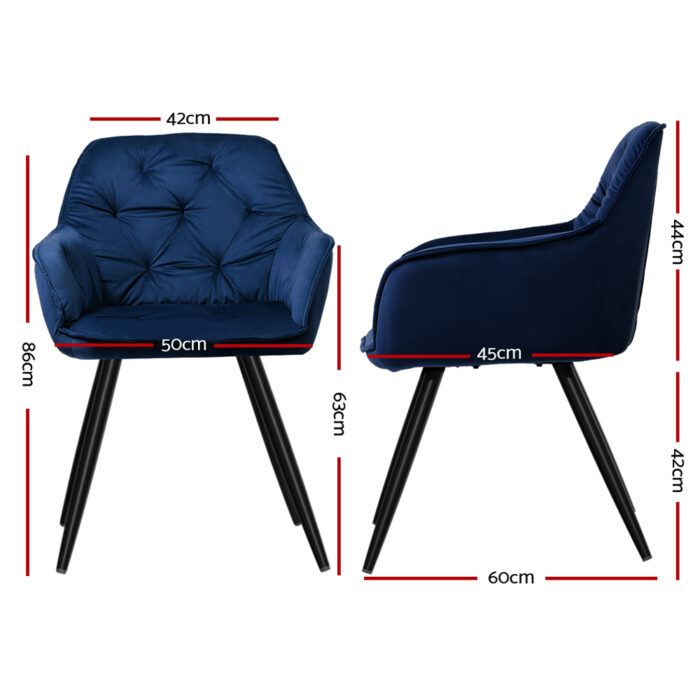 Artiss Dining Chairs Velvet Blue Set of 2 Calivia - Image 2