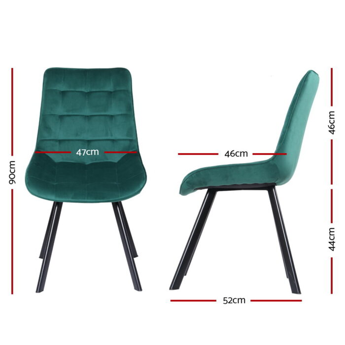 Artiss Set of 2 Reith Dining Chairs Kitchen Cafe Chairs Velvet Upholstered Green - Image 2